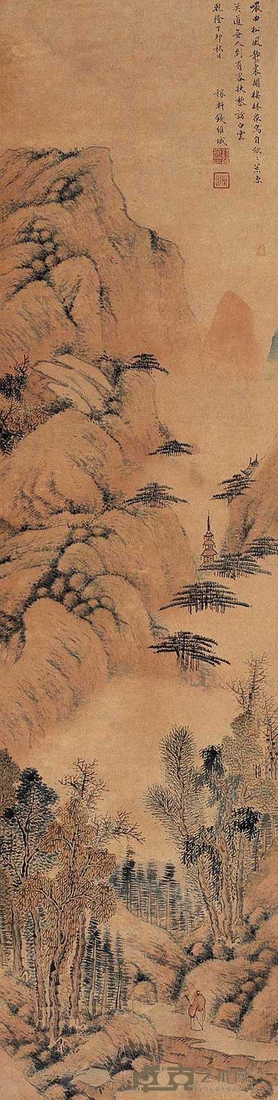 钱维城（款） 山水 轴 137×35cm